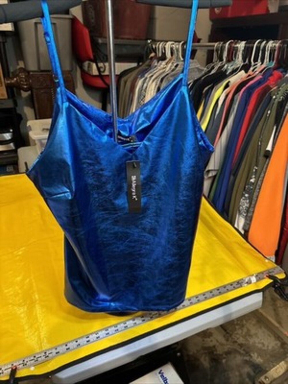 NWT Allegra K Blue Metallic Shiny Party Camisole Tank Top